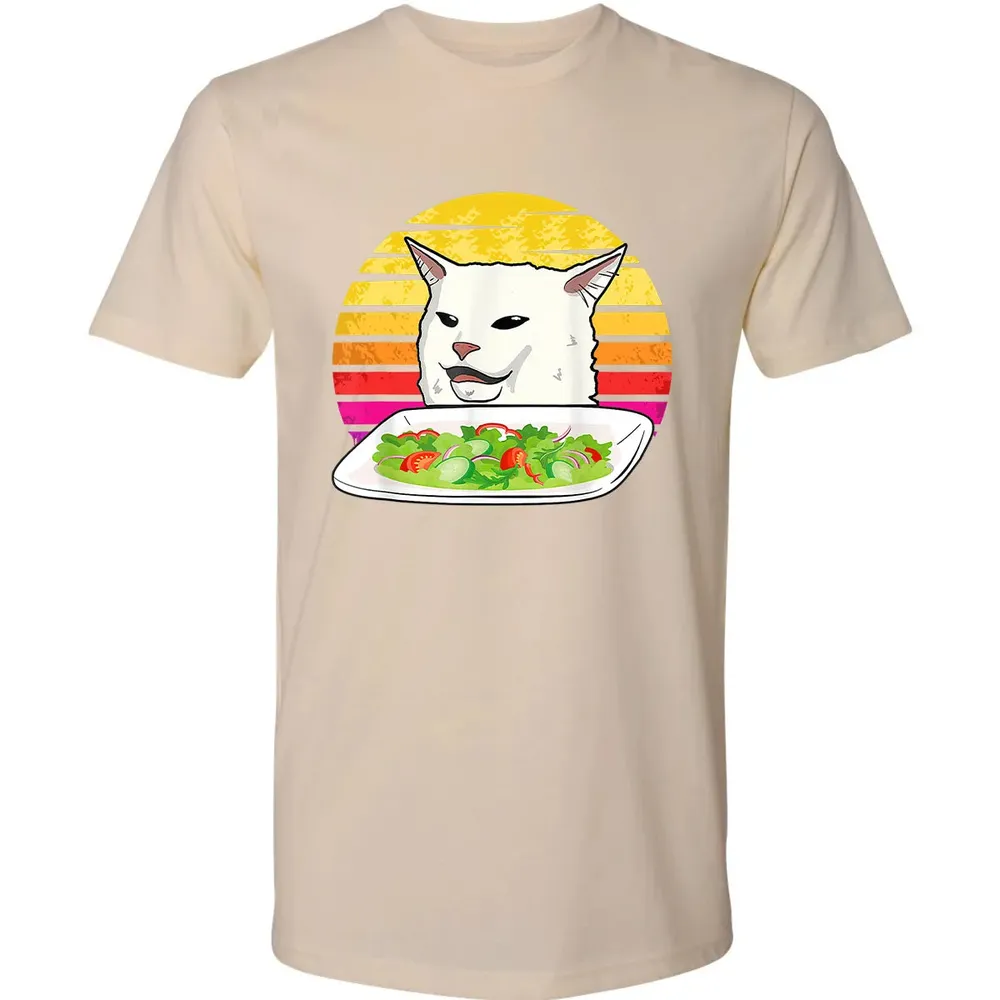 Angry women yelling at confused cat at dinner table meme Premium Unisex T-shirt - 13