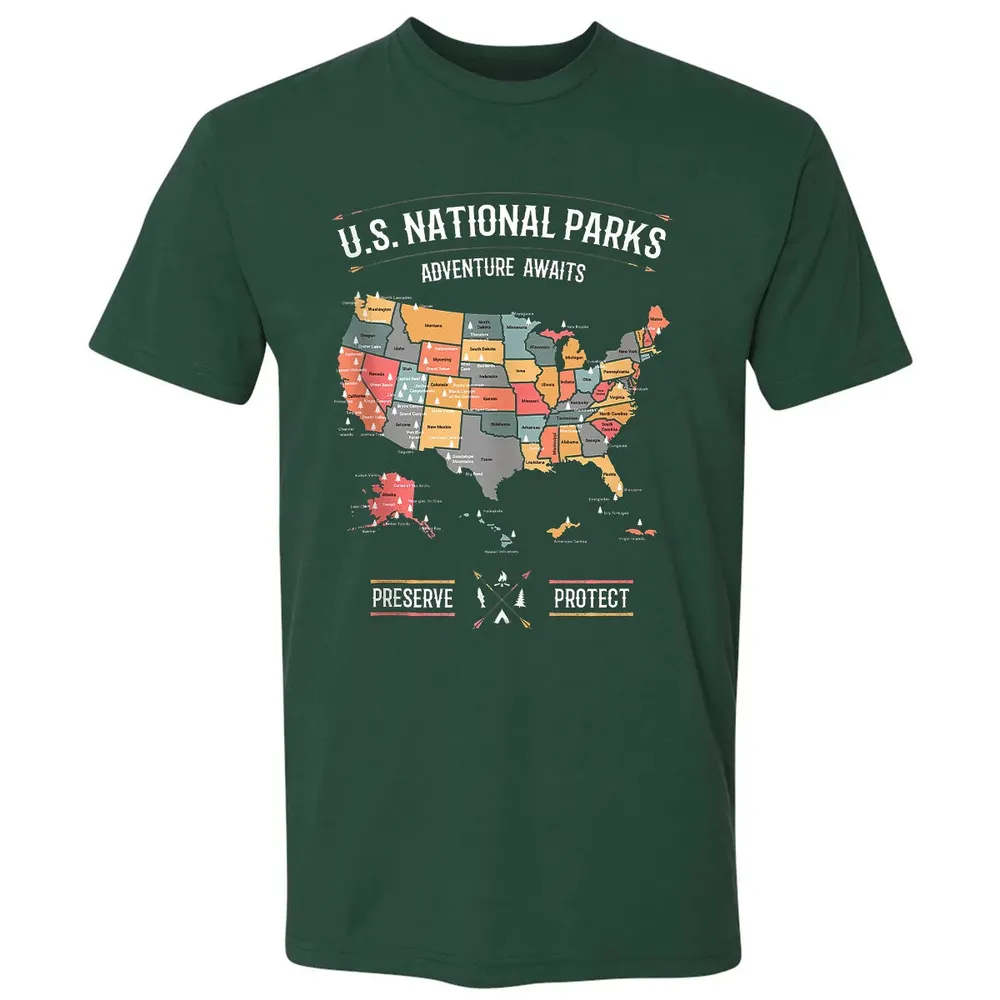 US National Parks Map Preserve Protect - Hiking Camping Premium Unisex T-shirt - 12