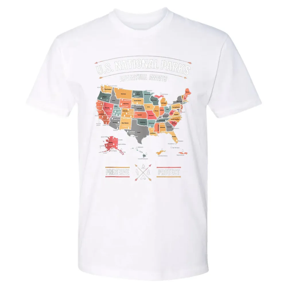 US National Parks Map Preserve Protect - Hiking Camping Premium Unisex T-shirt - 4