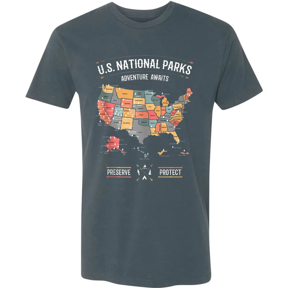US National Parks Map Preserve Protect - Hiking Camping Premium Unisex T-shirt - 14