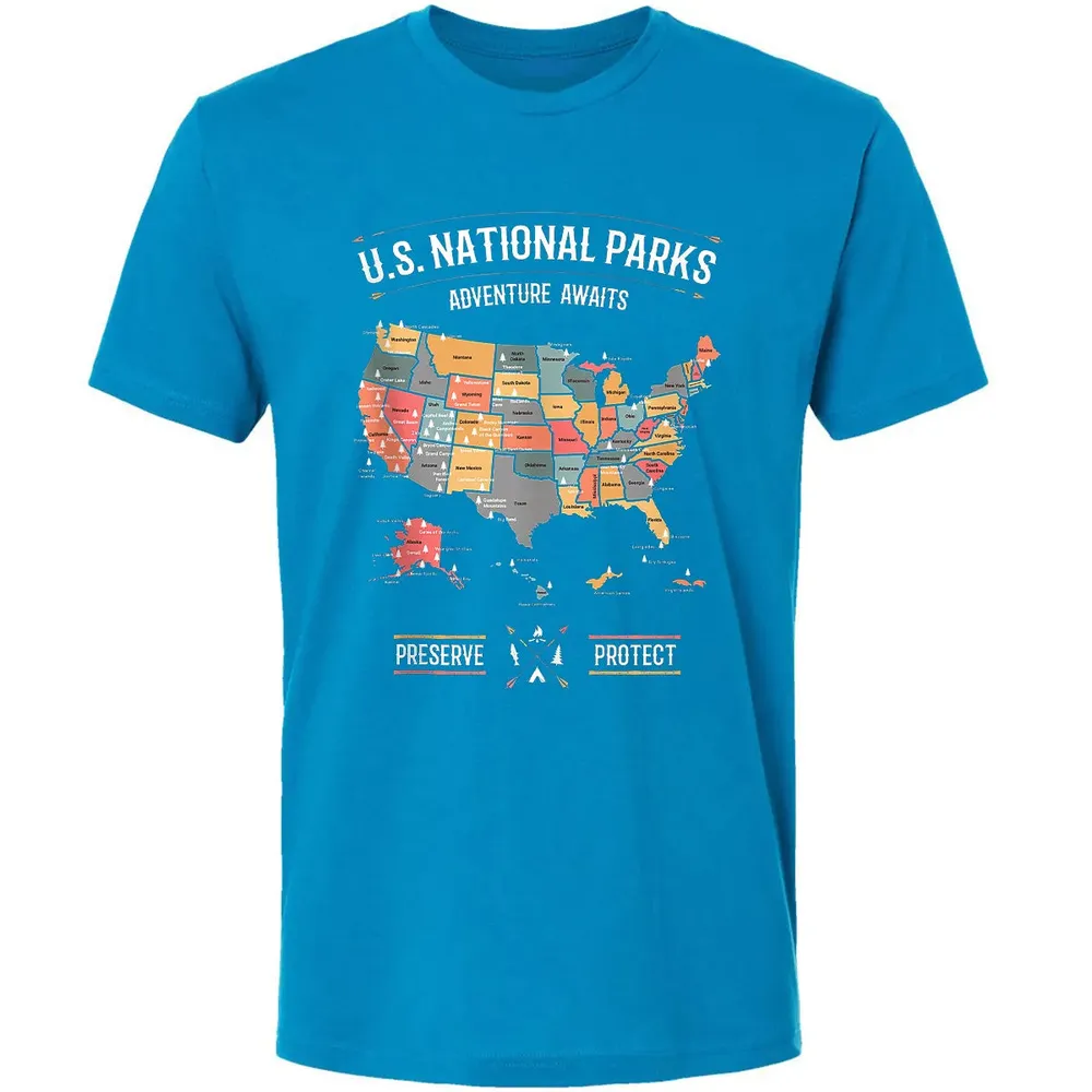 US National Parks Map Preserve Protect - Hiking Camping Premium Unisex T-shirt - 15