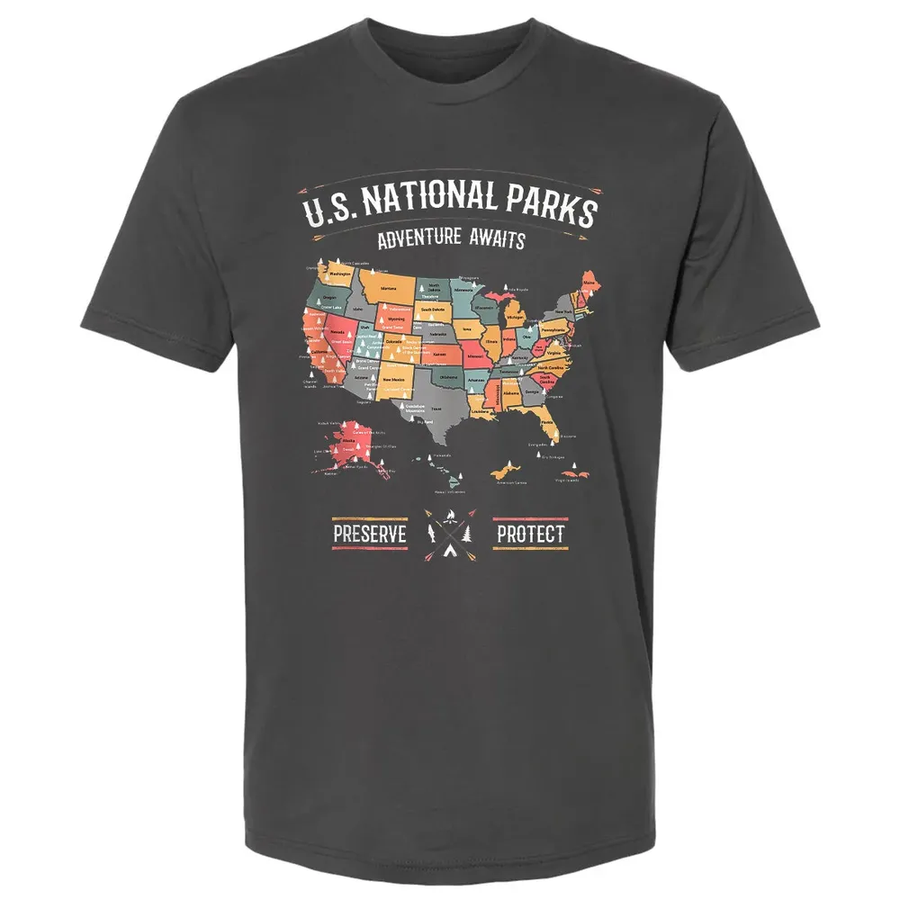 US National Parks Map Preserve Protect - Hiking Camping Premium Unisex T-shirt - 8