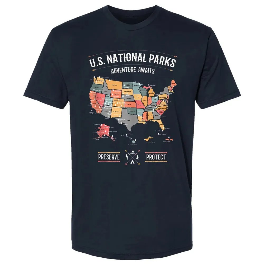 US National Parks Map Preserve Protect - Hiking Camping Premium Unisex T-shirt - 2