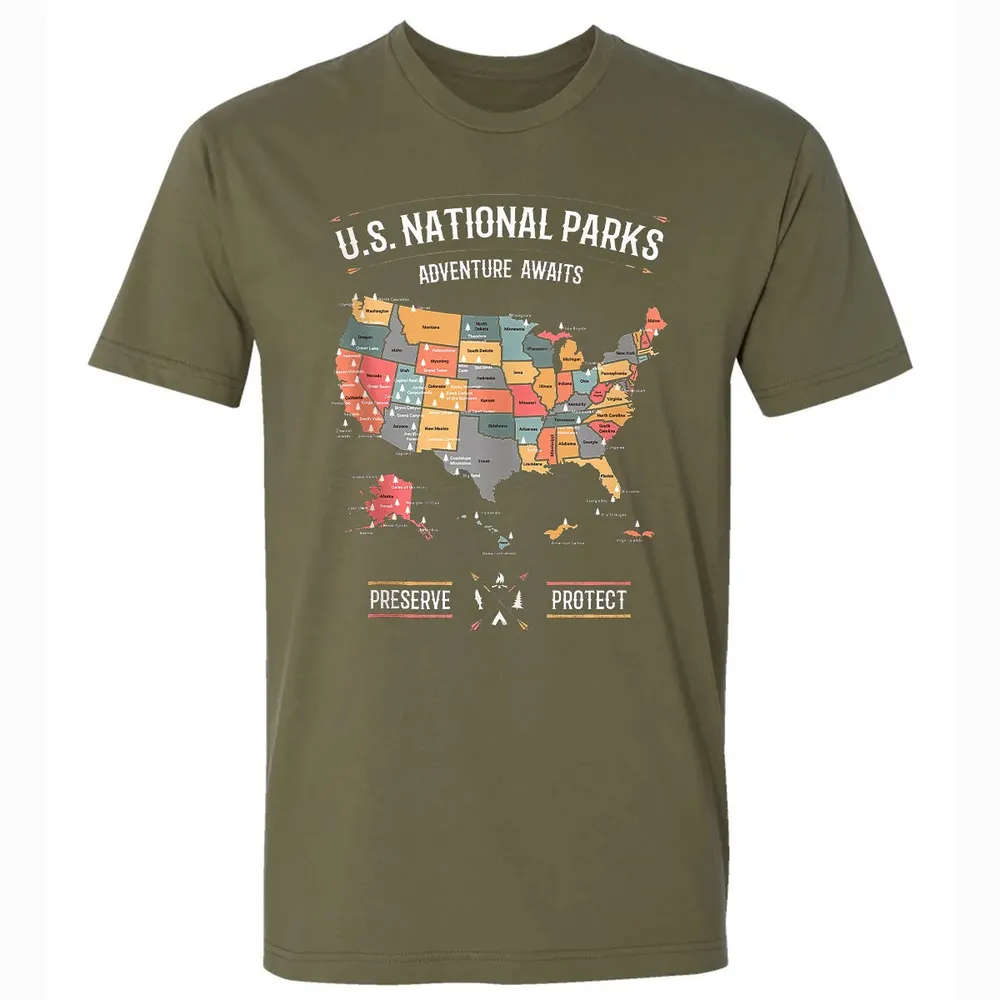 US National Parks Map Preserve Protect - Hiking Camping Premium Unisex T-shirt - 5