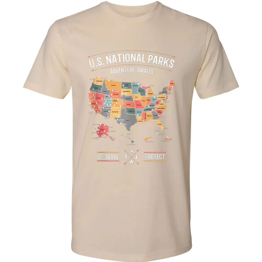 US National Parks Map Preserve Protect - Hiking Camping Premium Unisex T-shirt - 13