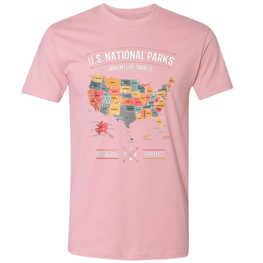 US National Parks Map Preserve Protect - Hiking Camping Premium Unisex T-shirt - 3