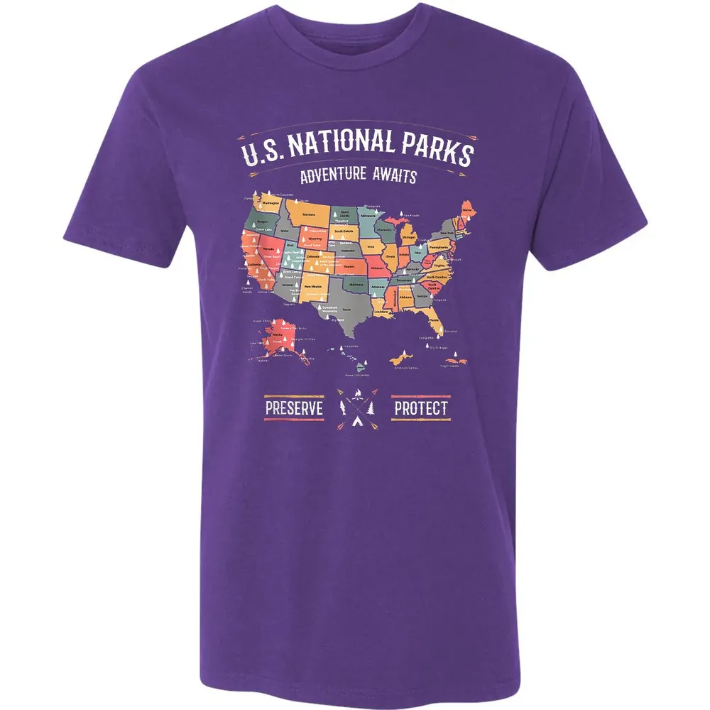 US National Parks Map Preserve Protect - Hiking Camping Premium Unisex T-shirt - 7