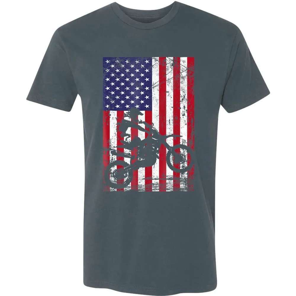 Dirt Bike American Flag  4th of july Premium Unisex T-shirt - 14