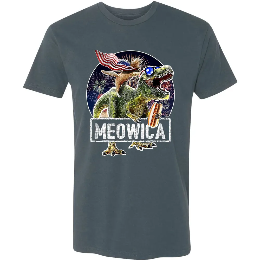 Meowica American Flag Cat T Rex Dinosaur 4th of July Kids Premium Unisex T-shirt - 14