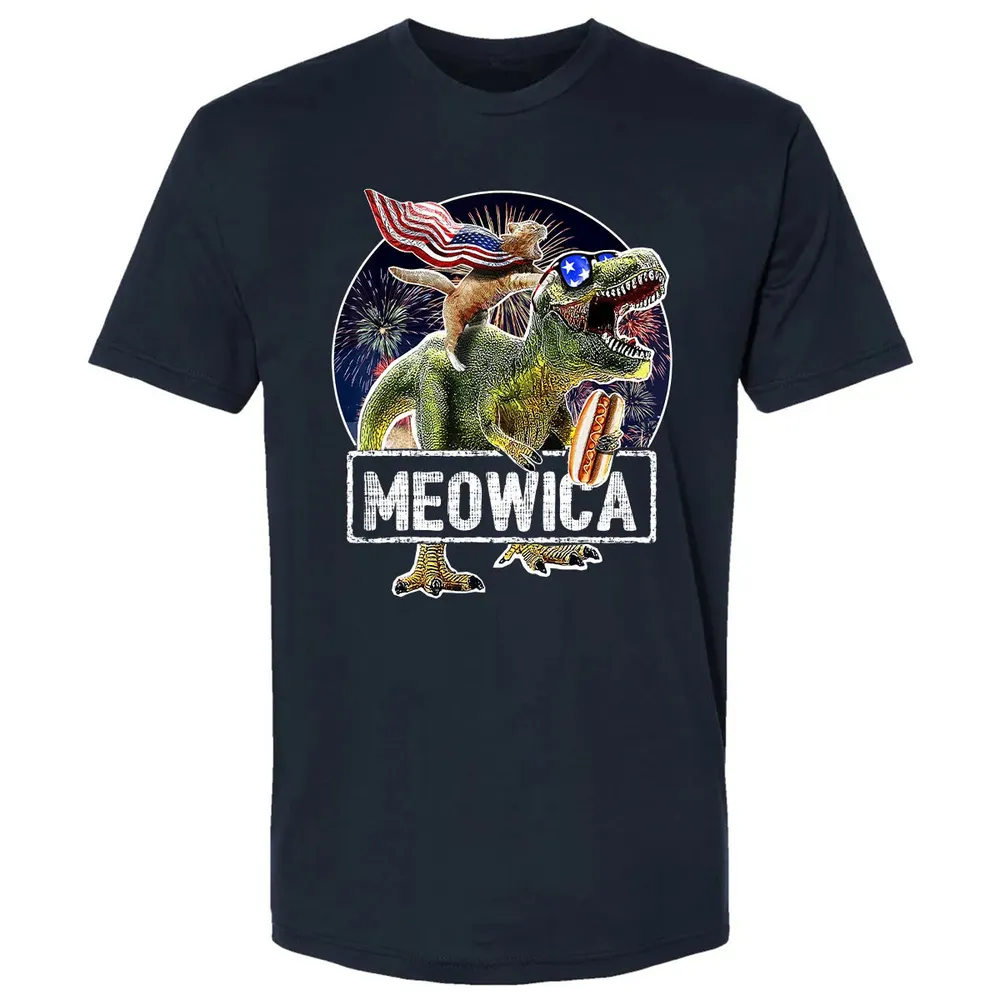 Meowica American Flag Cat T Rex Dinosaur 4th of July Kids Premium Unisex T-shirt - 2