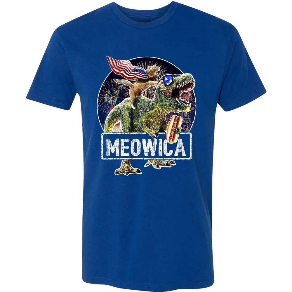 Meowica American Flag Cat T Rex Dinosaur 4th of July Kids Premium Unisex T-shirt - 10
