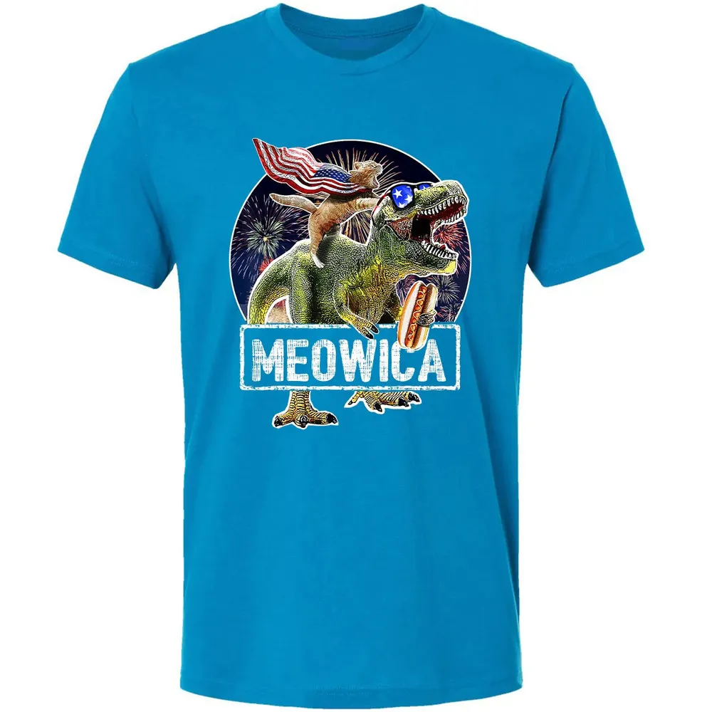 Meowica American Flag Cat T Rex Dinosaur 4th of July Kids Premium Unisex T-shirt - 15