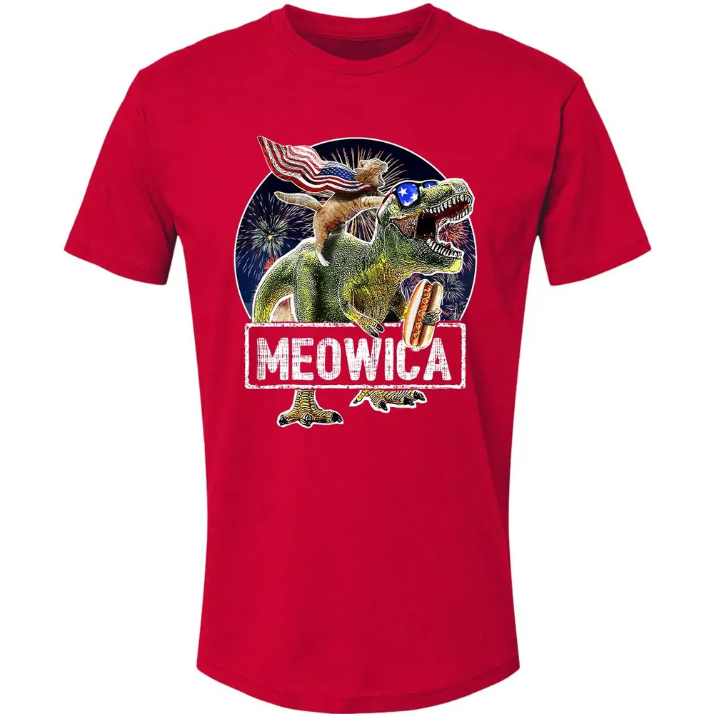 Meowica American Flag Cat T Rex Dinosaur 4th of July Kids Premium Unisex T-shirt - 6