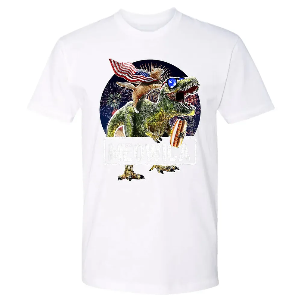Meowica American Flag Cat T Rex Dinosaur 4th of July Kids Premium Unisex T-shirt - 4