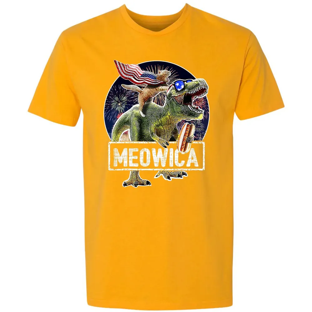 Meowica American Flag Cat T Rex Dinosaur 4th of July Kids Premium Unisex T-shirt - 11