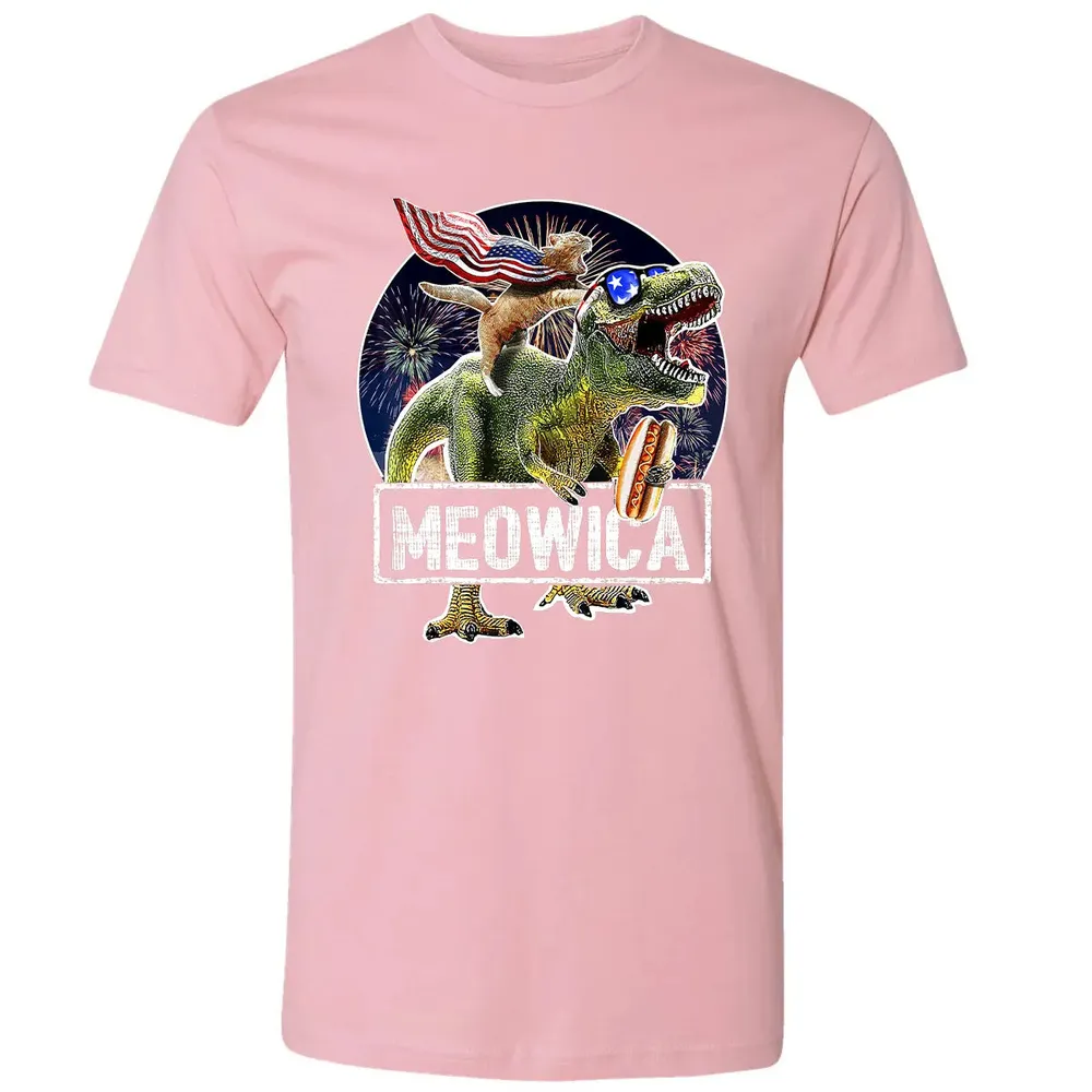 Meowica American Flag Cat T Rex Dinosaur 4th of July Kids Premium Unisex T-shirt - 3