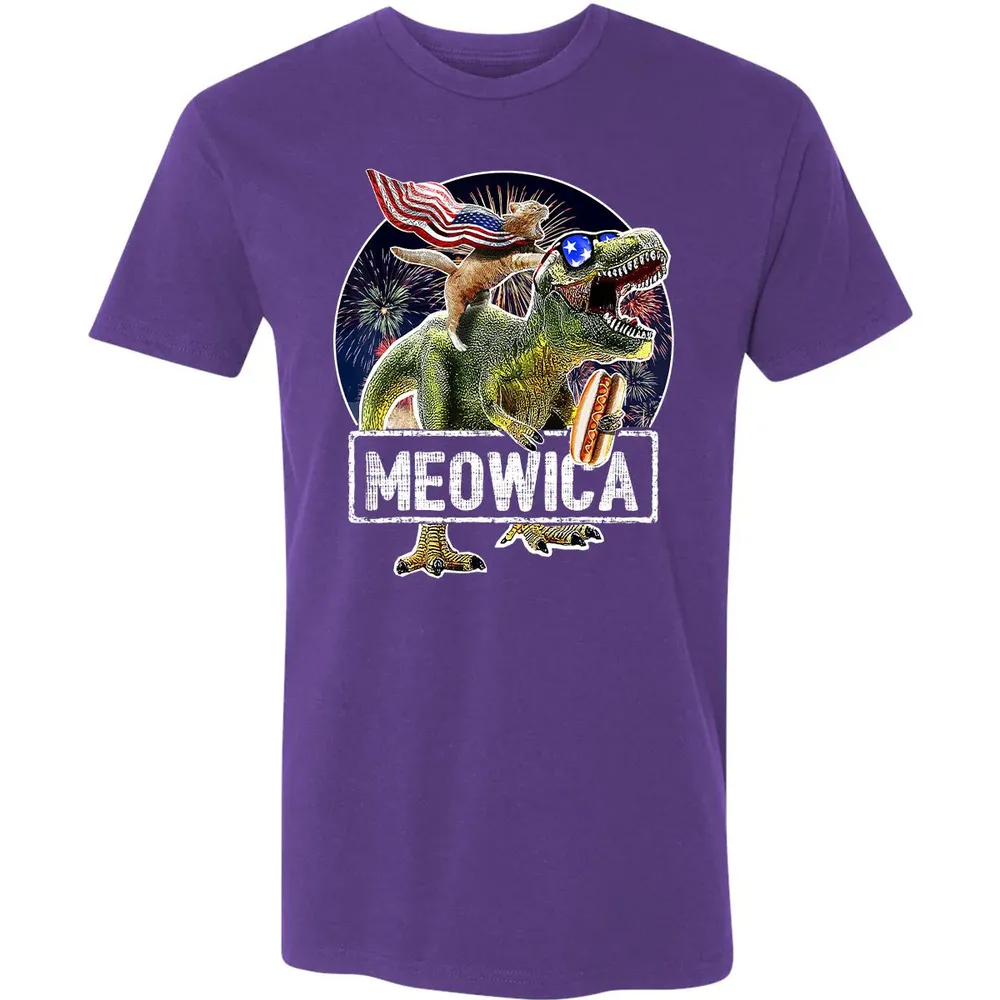Meowica American Flag Cat T Rex Dinosaur 4th of July Kids Premium Unisex T-shirt - 7