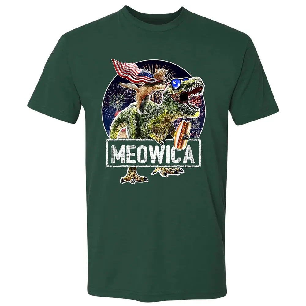 Meowica American Flag Cat T Rex Dinosaur 4th of July Kids Premium Unisex T-shirt - 12