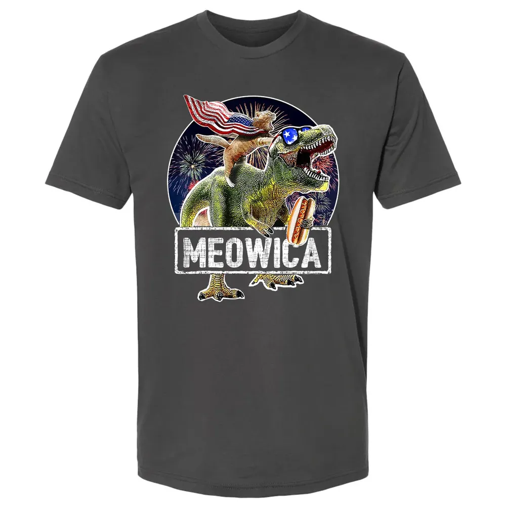 Meowica American Flag Cat T Rex Dinosaur 4th of July Kids Premium Unisex T-shirt - 8