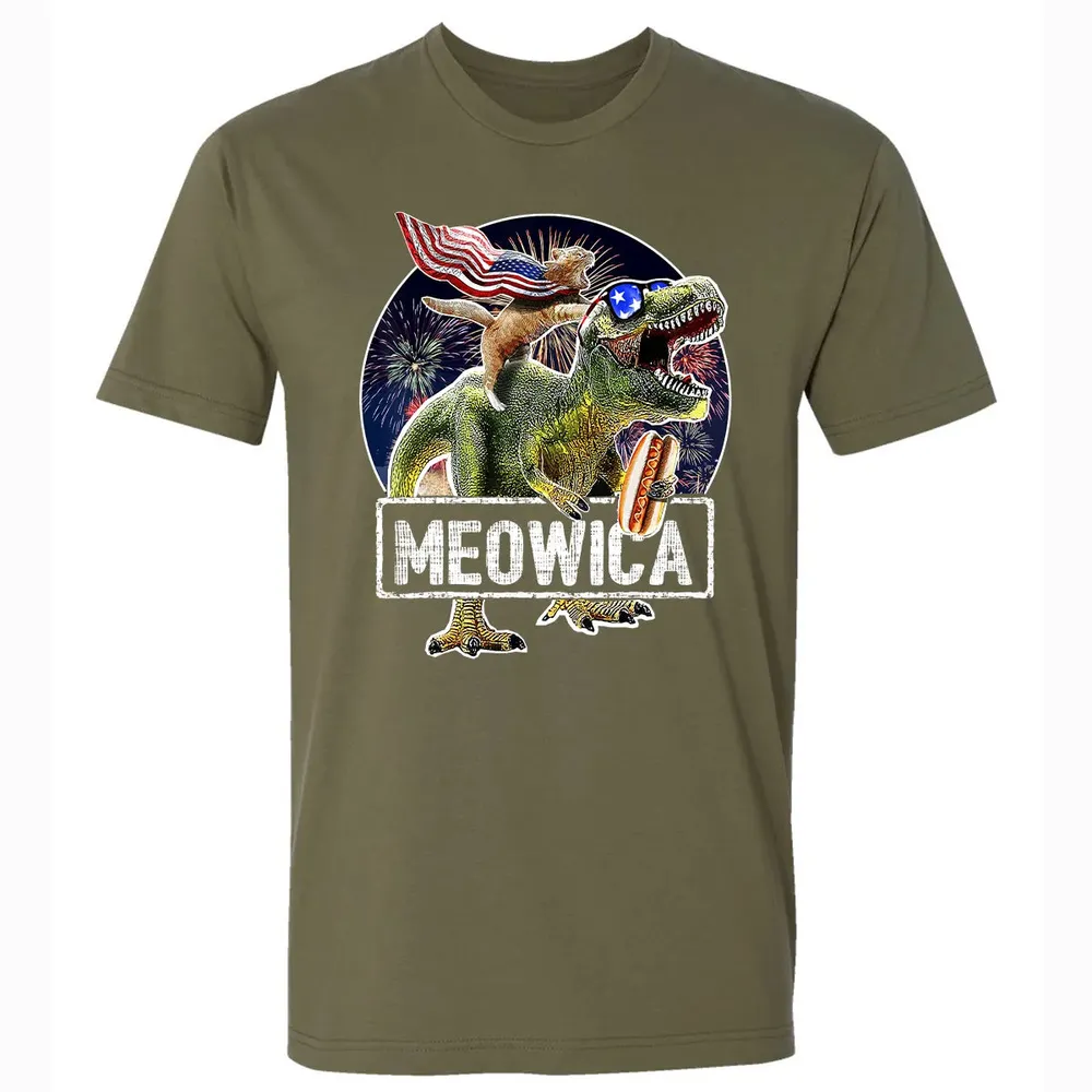 Meowica American Flag Cat T Rex Dinosaur 4th of July Kids Premium Unisex T-shirt - 5