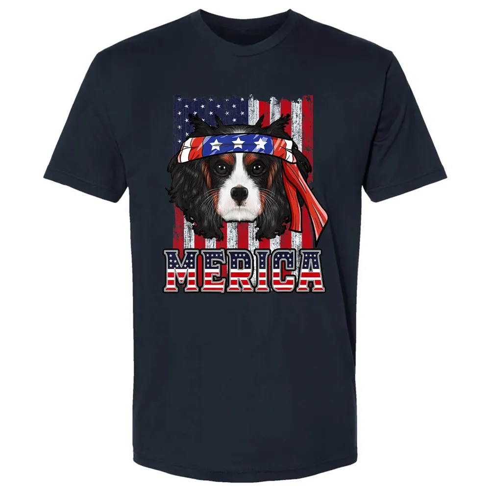 Cavalier King Charles Spaniel Merica 4th of July Dog Flag Premium Unisex T-shirt - 2