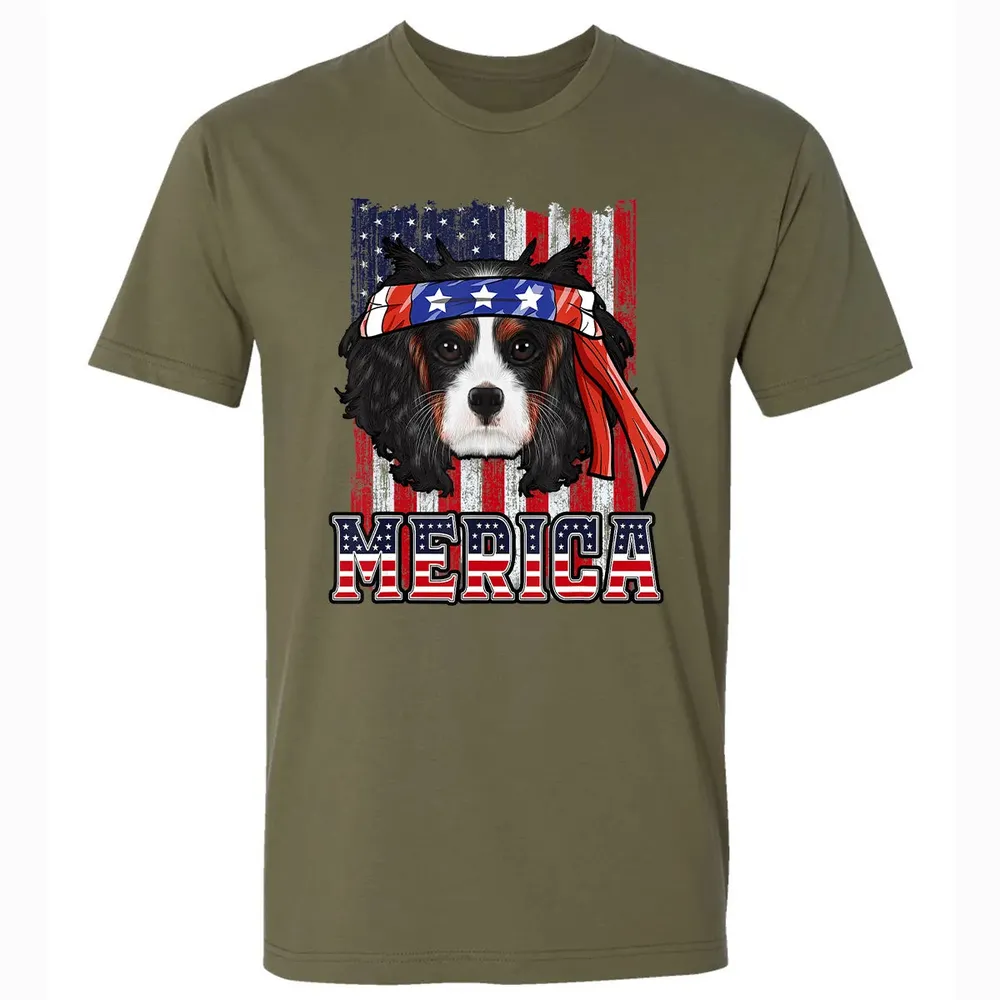 Cavalier King Charles Spaniel Merica 4th of July Dog Flag Premium Unisex T-shirt - 5