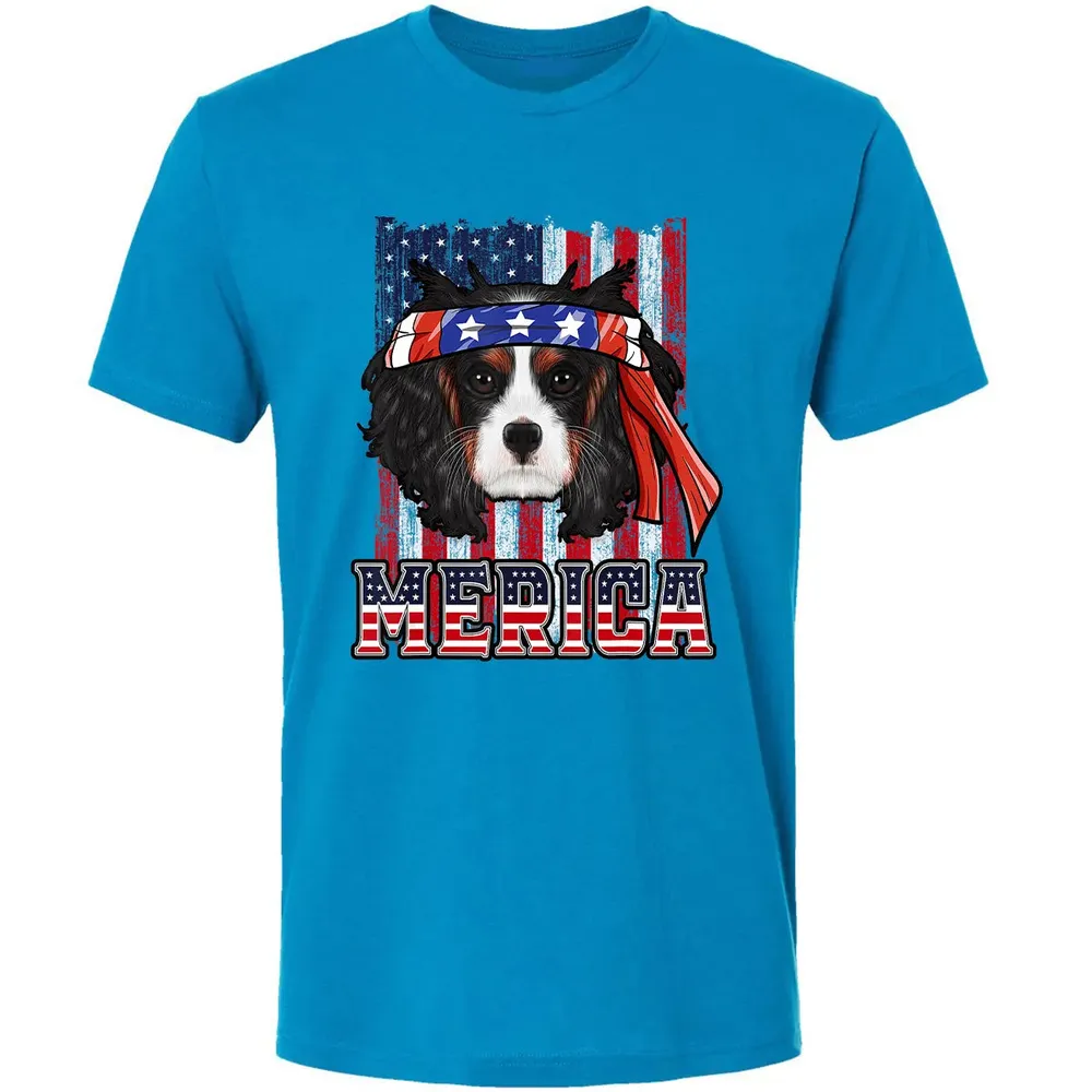 Cavalier King Charles Spaniel Merica 4th of July Dog Flag Premium Unisex T-shirt - 15