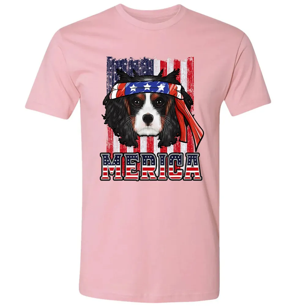 Cavalier King Charles Spaniel Merica 4th of July Dog Flag Premium Unisex T-shirt - 3