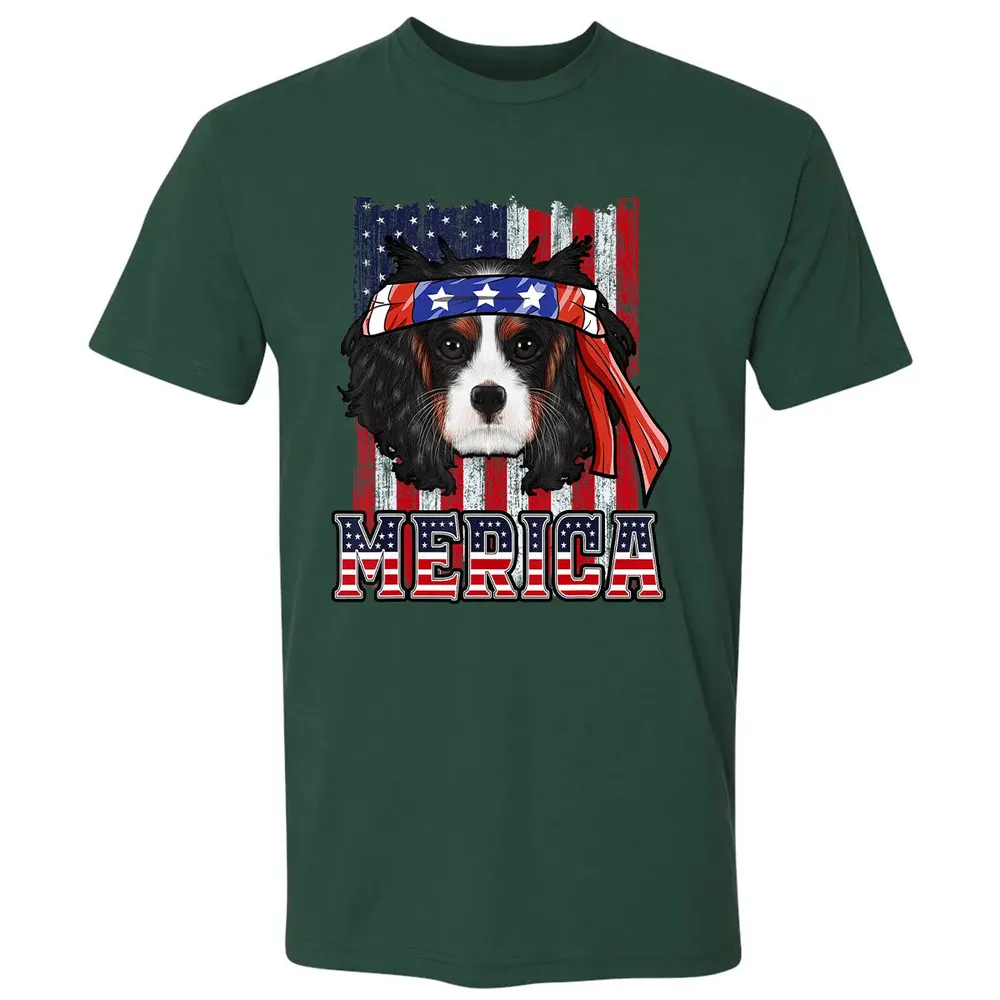Cavalier King Charles Spaniel Merica 4th of July Dog Flag Premium Unisex T-shirt - 12