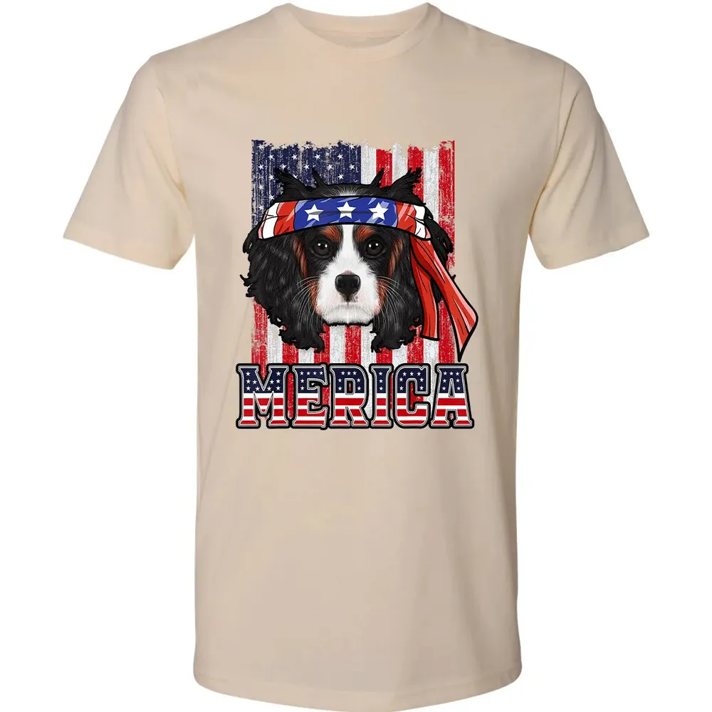 Cavalier King Charles Spaniel Merica 4th of July Dog Flag Premium Unisex T-shirt - 13
