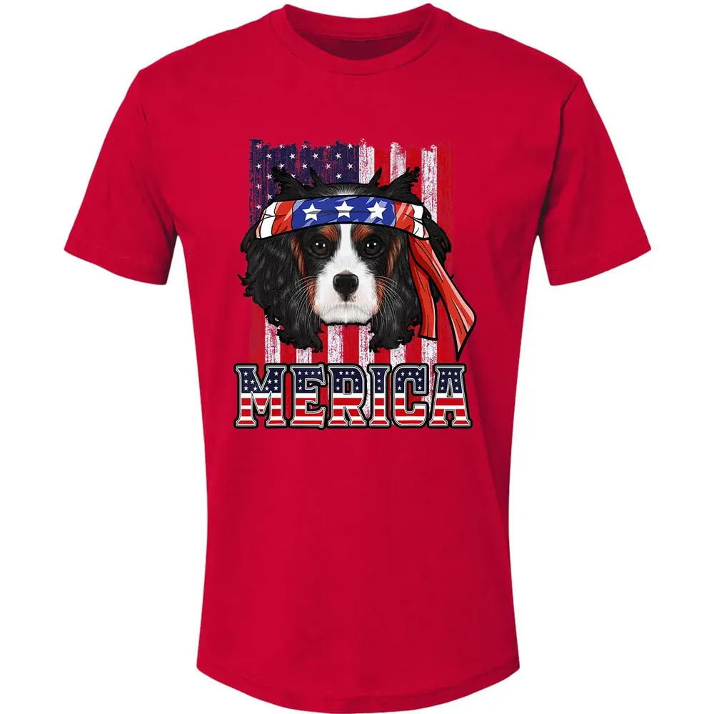 Cavalier King Charles Spaniel Merica 4th of July Dog Flag Premium Unisex T-shirt - 6