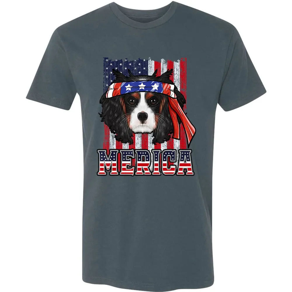 Cavalier King Charles Spaniel Merica 4th of July Dog Flag Premium Unisex T-shirt - 14