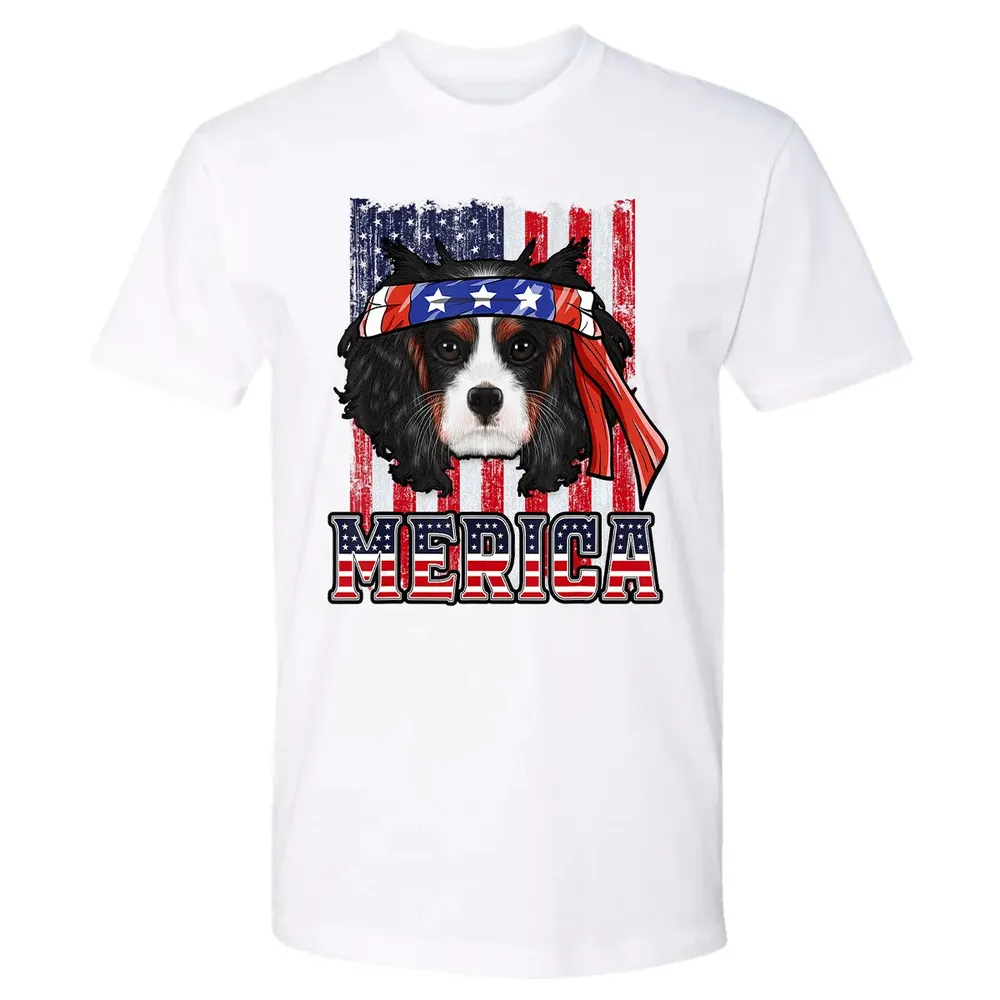 Cavalier King Charles Spaniel Merica 4th of July Dog Flag Premium Unisex T-shirt - 4