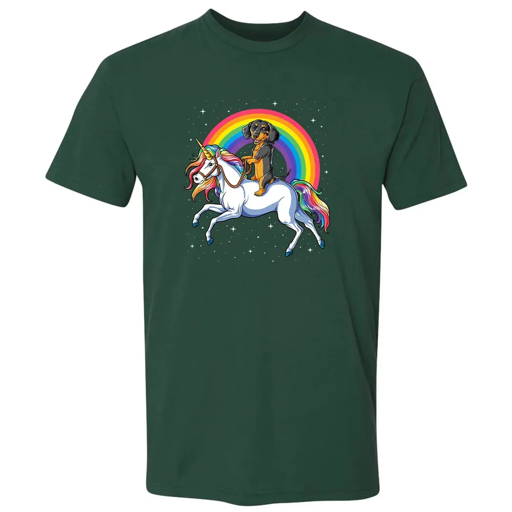 Dachshund Unicorn  Girls Space Galaxy Rainbow Dog Premium Unisex T-shirt - 12