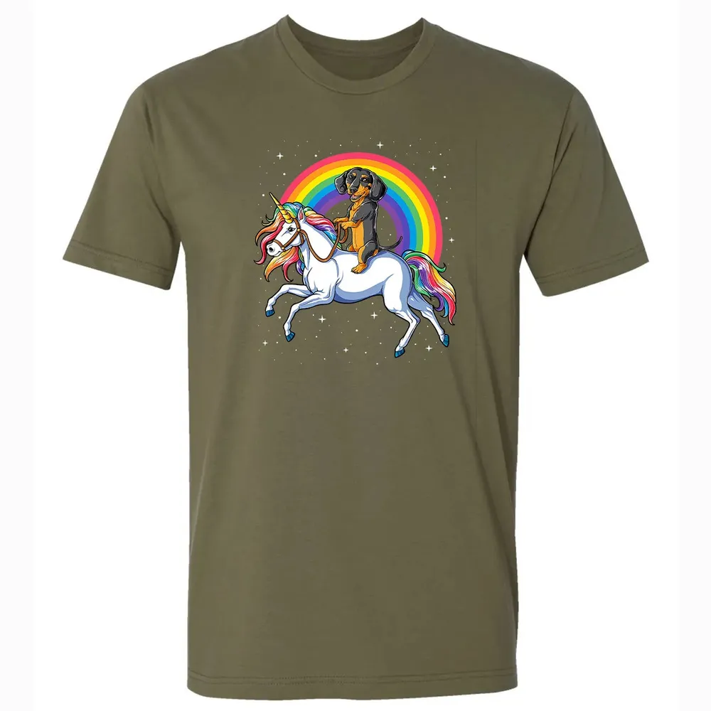 Dachshund Unicorn  Girls Space Galaxy Rainbow Dog Premium Unisex T-shirt - 5