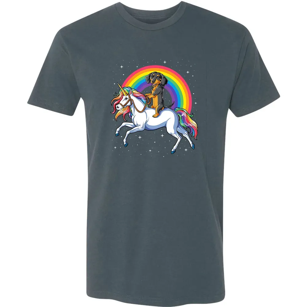 Dachshund Unicorn  Girls Space Galaxy Rainbow Dog Premium Unisex T-shirt - 14