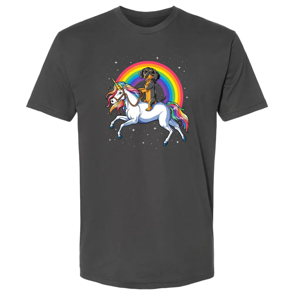 Dachshund Unicorn  Girls Space Galaxy Rainbow Dog Premium Unisex T-shirt - 8