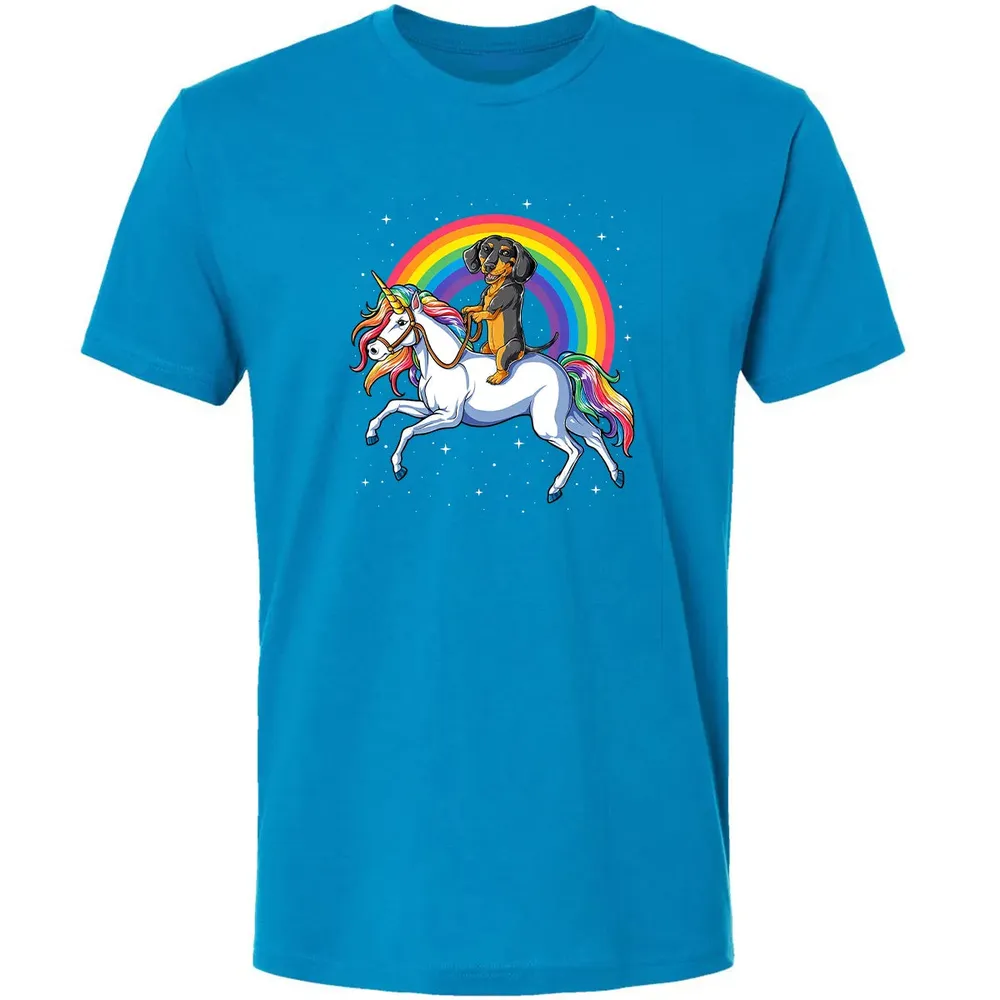 Dachshund Unicorn  Girls Space Galaxy Rainbow Dog Premium Unisex T-shirt - 15