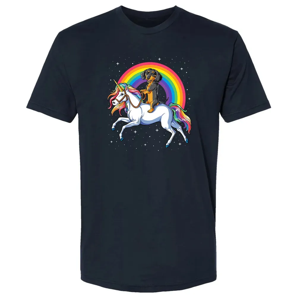 Dachshund Unicorn  Girls Space Galaxy Rainbow Dog Premium Unisex T-shirt - 2