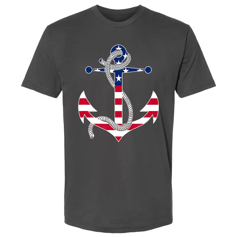 American Flag Patriotic Anchor   Memorial Day 4th Of July Premium Unisex T-shirt - 8