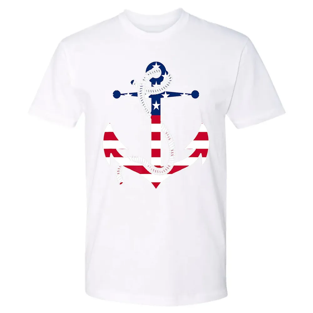 American Flag Patriotic Anchor   Memorial Day 4th Of July Premium Unisex T-shirt - 4