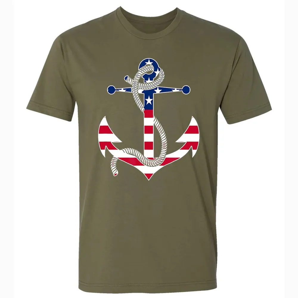 American Flag Patriotic Anchor   Memorial Day 4th Of July Premium Unisex T-shirt - 5