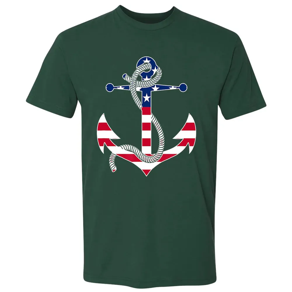 American Flag Patriotic Anchor   Memorial Day 4th Of July Premium Unisex T-shirt - 12
