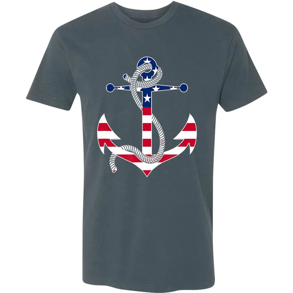 American Flag Patriotic Anchor   Memorial Day 4th Of July Premium Unisex T-shirt - 14