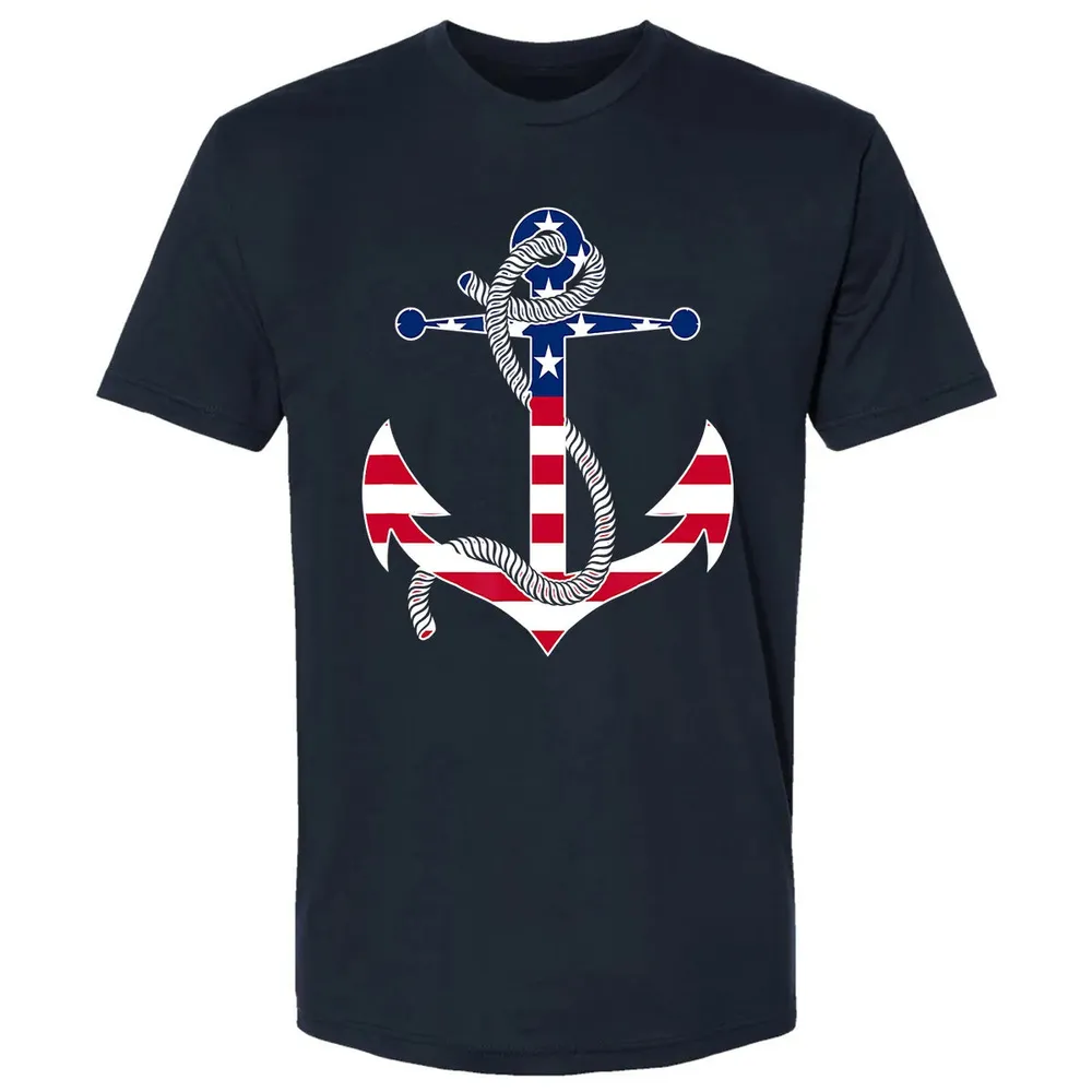 American Flag Patriotic Anchor   Memorial Day 4th Of July Premium Unisex T-shirt - 2