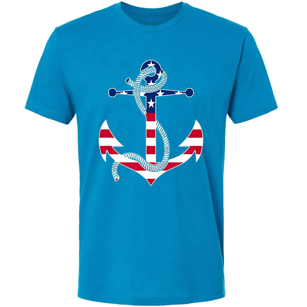 American Flag Patriotic Anchor   Memorial Day 4th Of July Premium Unisex T-shirt - 15