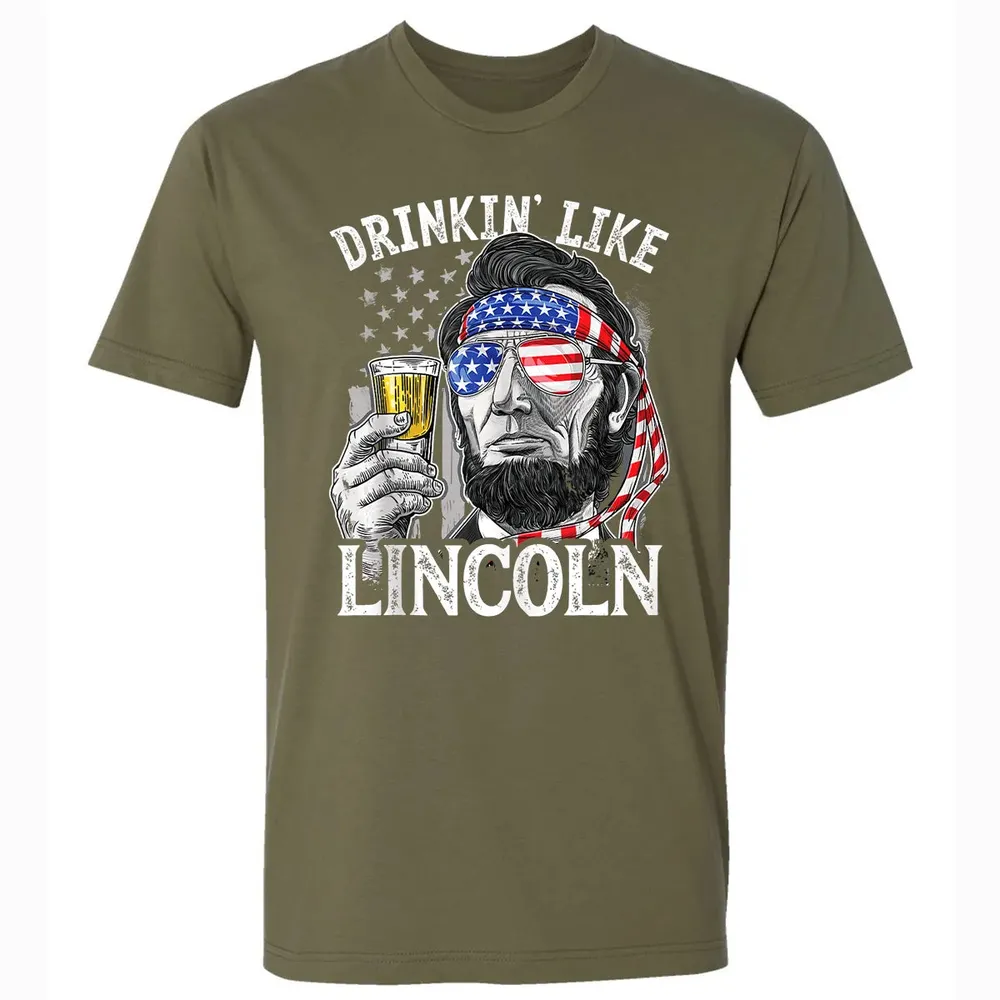 Drinking Like Lincoln 4th of July Men Abraham Merica Flag Premium Unisex T-shirt - 5