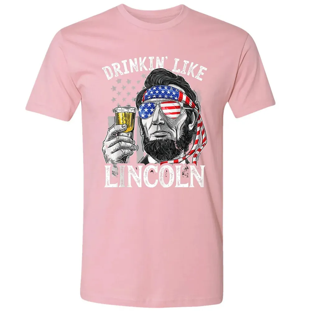 Drinking Like Lincoln 4th of July Men Abraham Merica Flag Premium Unisex T-shirt - 3