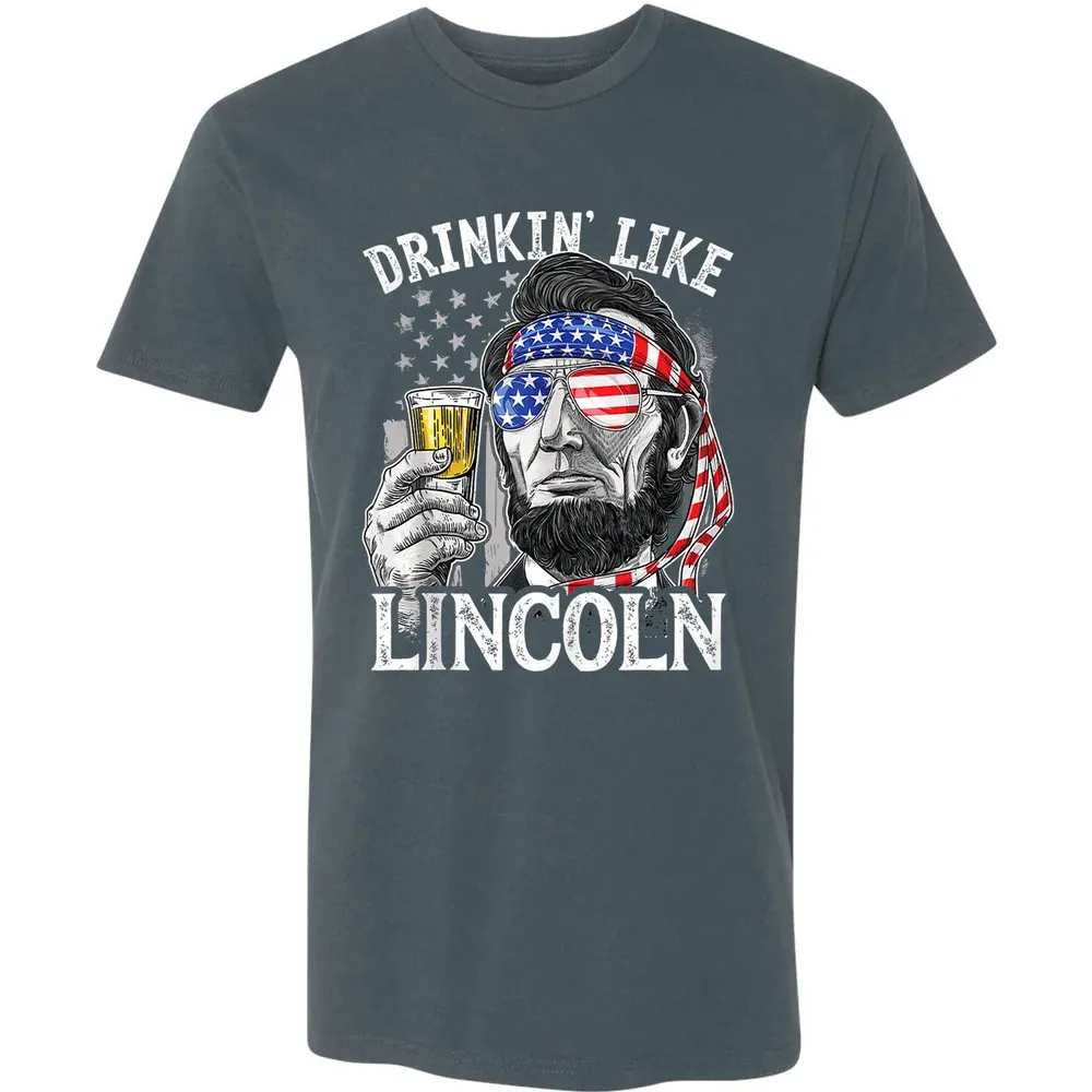 Drinking Like Lincoln 4th of July Men Abraham Merica Flag Premium Unisex T-shirt - 14