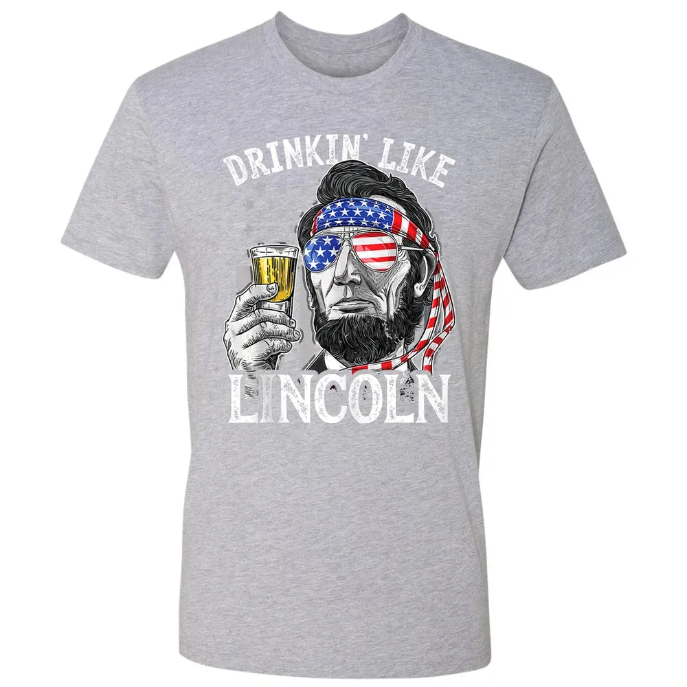 Drinking Like Lincoln 4th of July Men Abraham Merica Flag Premium Unisex T-shirt - 9